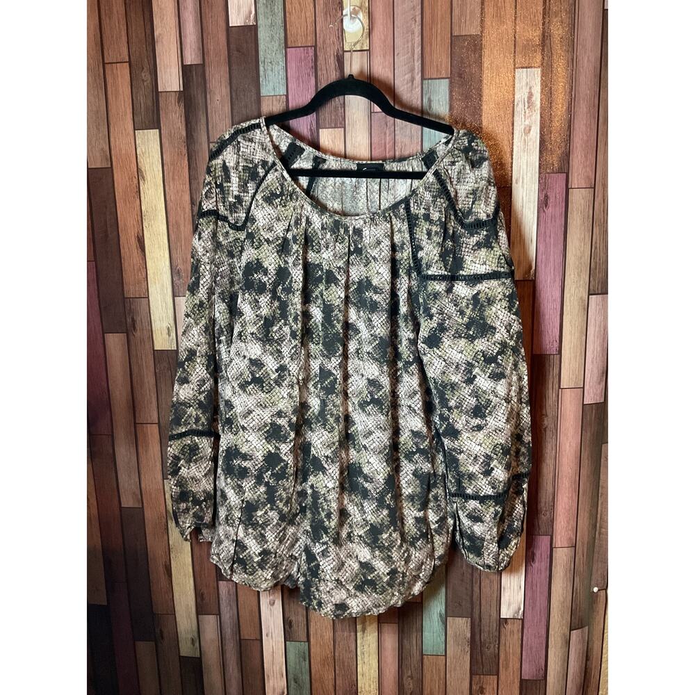 Simply Emma Brown Snakeskin Print Peasant Top Women’s Plus Size 2X EUC
